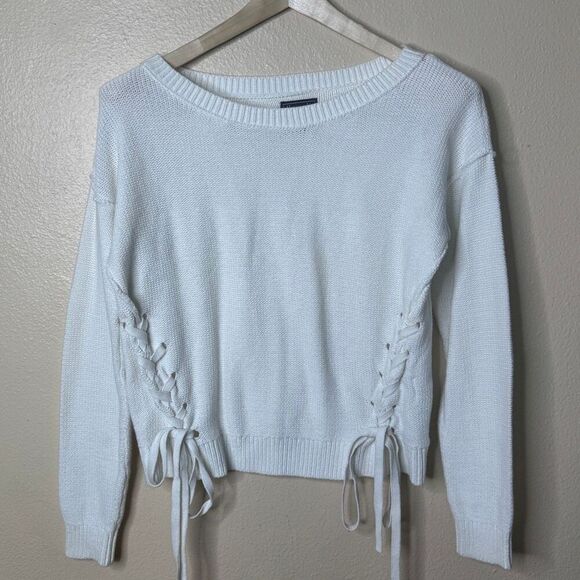 Abercrombie & Fitch Sweater Women's Small White Lace-Up Knitted Pullover Cotton - Picture 1 of 7